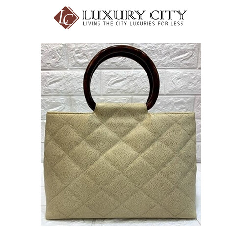 [Luxury City] Preloved Authentic Chanel Caviar CC Wood Handle Tote