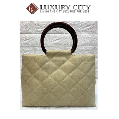 [Luxury City] Preloved Authentic Chanel Caviar CC Wood Handle Tote