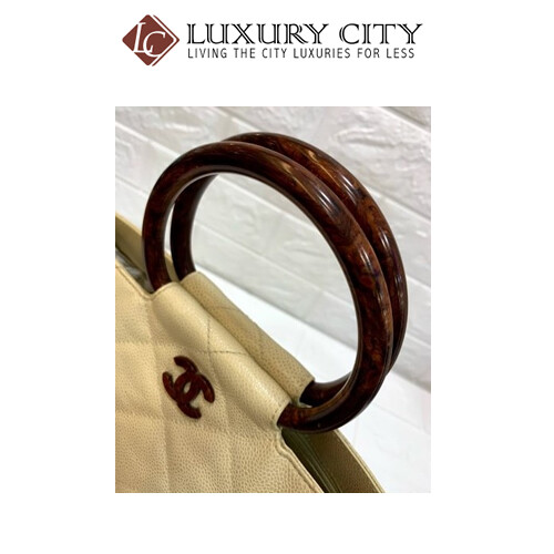 [Luxury City] Preloved Authentic Chanel Caviar CC Wood Handle Tote