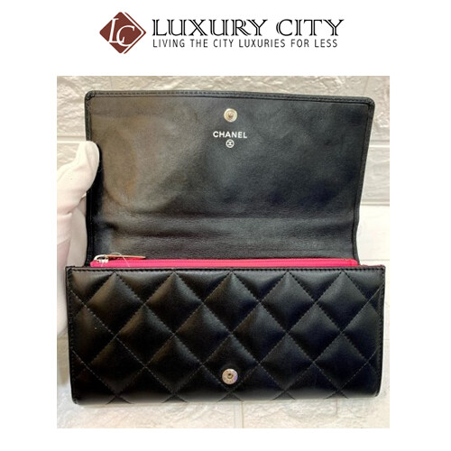 [Luxury City] Preloved Authentic Chanel Black Quilted Long Wallet