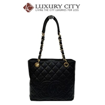 [Luxury City] Preloved Authentic Chanel Black Quilted Caviar Leather Shopping Tote