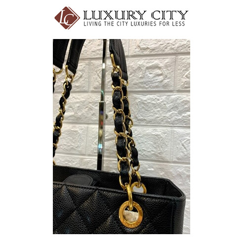 [Luxury City] Preloved Authentic Chanel Black Quilted Caviar Leather Shopping Tote