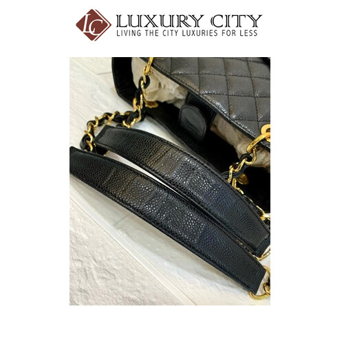 [Luxury City] Preloved Authentic Chanel Black Quilted Caviar Leather Shopping Tote