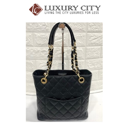 [Luxury City] Preloved Authentic Chanel Black Quilted Caviar Leather Shopping Tote