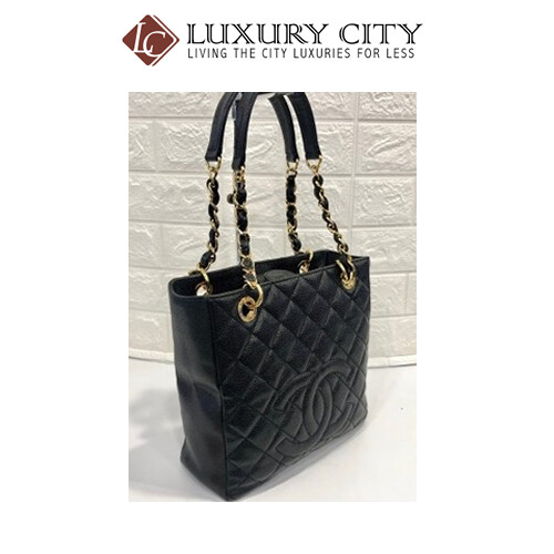 [Luxury City] Preloved Authentic Chanel Black Quilted Caviar Leather Shopping Tote
