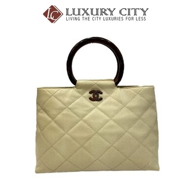 [Luxury City] Preloved Authentic Chanel Caviar CC Wood Handle Tote