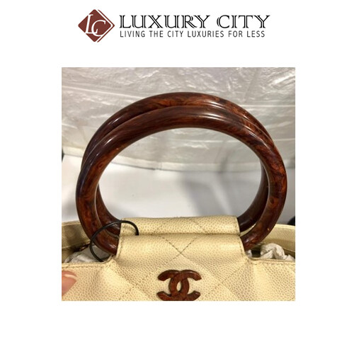 [Luxury City] Preloved Authentic Chanel Caviar CC Wood Handle Tote