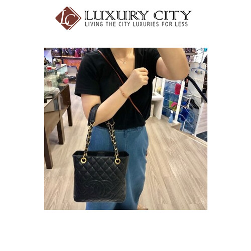 [Luxury City] Preloved Authentic Chanel Black Quilted Caviar Leather Shopping Tote