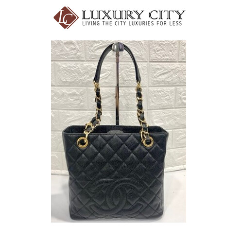 [Luxury City] Preloved Authentic Chanel Black Quilted Caviar Leather Shopping Tote