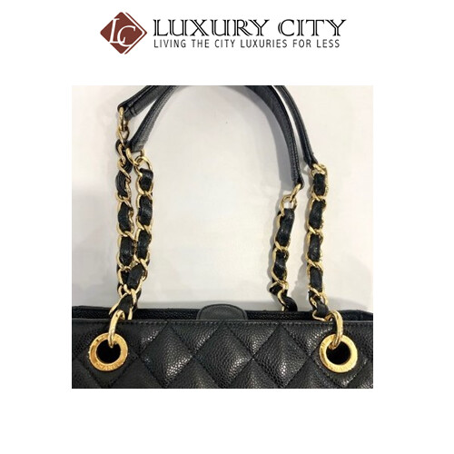 [Luxury City] Preloved Authentic Chanel Black Quilted Caviar Leather Shopping Tote
