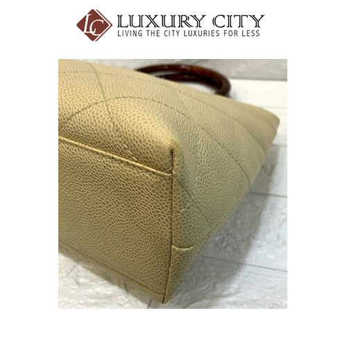 [Luxury City] Preloved Authentic Chanel Caviar CC Wood Handle Tote