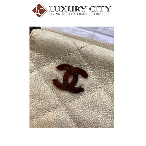 [Luxury City] Preloved Authentic Chanel Caviar CC Wood Handle Tote