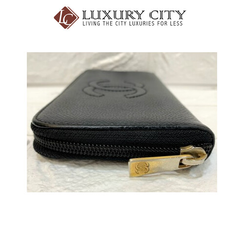 [Luxury City] Preloved Vintage Chanel Black Caviar Zip Round Long Wallet