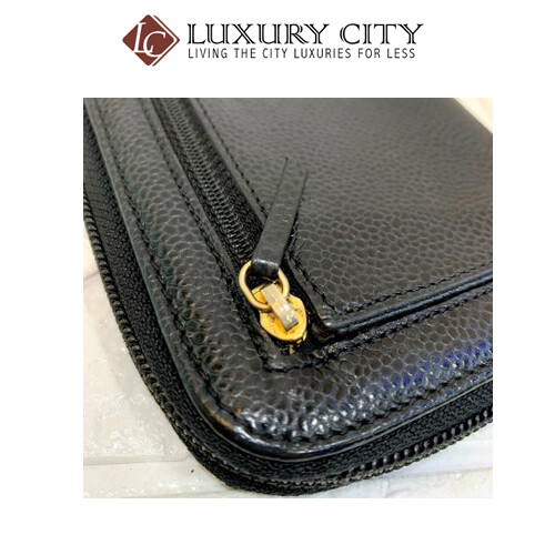 [Luxury City] Preloved Vintage Chanel Black Caviar Zip Round Long Wallet