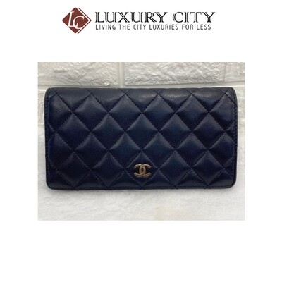 [Luxury City] Preloved Chanel Navy Blue Calf Leather Bifold Long Wallet