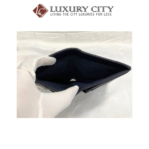 [Luxury City] Preloved Chanel Navy Blue Calf Leather Bifold Long Wallet