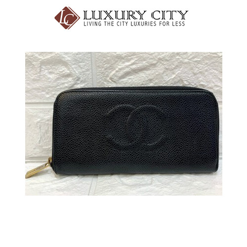 [Luxury City] Preloved Vintage Chanel Black Caviar Zip Round Long Wallet