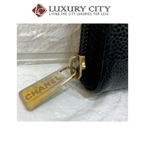 [Luxury City] Preloved Vintage Chanel Black Caviar Zip Round Long Wallet