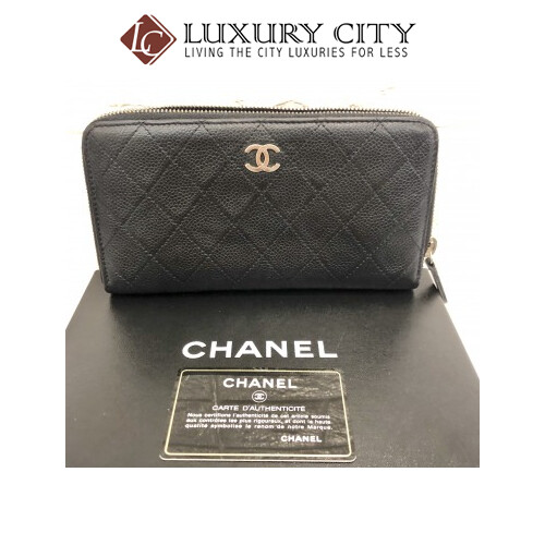 [Luxury City] Preloved Chanel Calf Leather Black Long Wallet