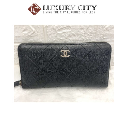 [Luxury City] Preloved Chanel Calf Leather Black Long Wallet