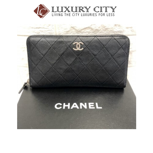 [Luxury City] Preloved Chanel Calf Leather Black Long Wallet