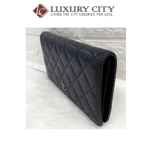 [Luxury City] Preloved Chanel Navy Blue Calf Leather Bifold Long Wallet