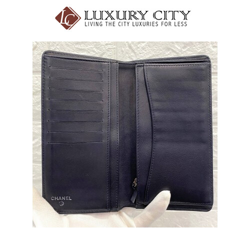 [Luxury City] Preloved Chanel Navy Blue Calf Leather Bifold Long Wallet