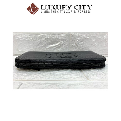 [Luxury City] Preloved Vintage Chanel Black Caviar Zip Round Long Wallet