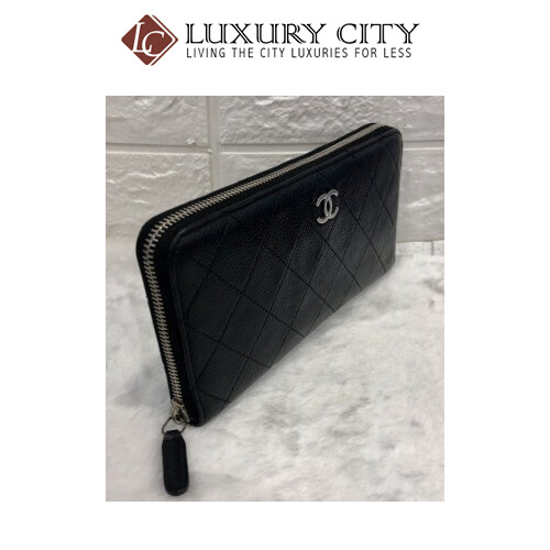 [Luxury City] Preloved Chanel Calf Leather Black Long Wallet