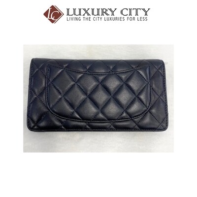 [Luxury City] Preloved Chanel Navy Blue Calf Leather Bifold Long Wallet