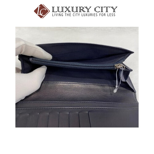 [Luxury City] Preloved Chanel Navy Blue Calf Leather Bifold Long Wallet