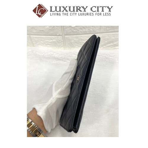 [Luxury City] Preloved Chanel Navy Blue Calf Leather Bifold Long Wallet
