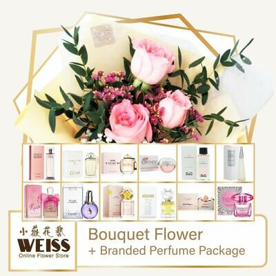 Weiss Florist 3 stalks Pink Roses  + Branded Perfume Package (Free Shipping! Only deliver in JB)