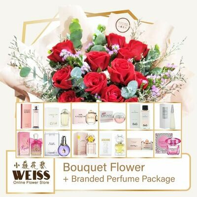 Weiss Florist 12 stalks of Red Roses  + Branded Perfume Package (Free Shipping! Only deliver in JB)