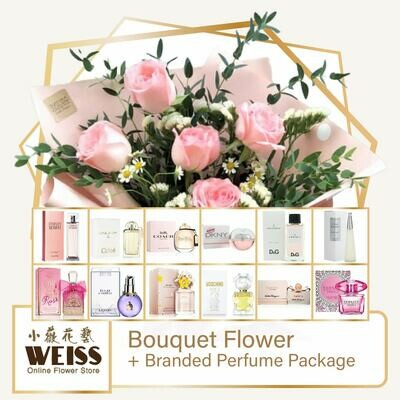 Weiss Florist 5 stalks Pink Roses + Branded Perfume Package (Free Shipping! Only deliver in JB)