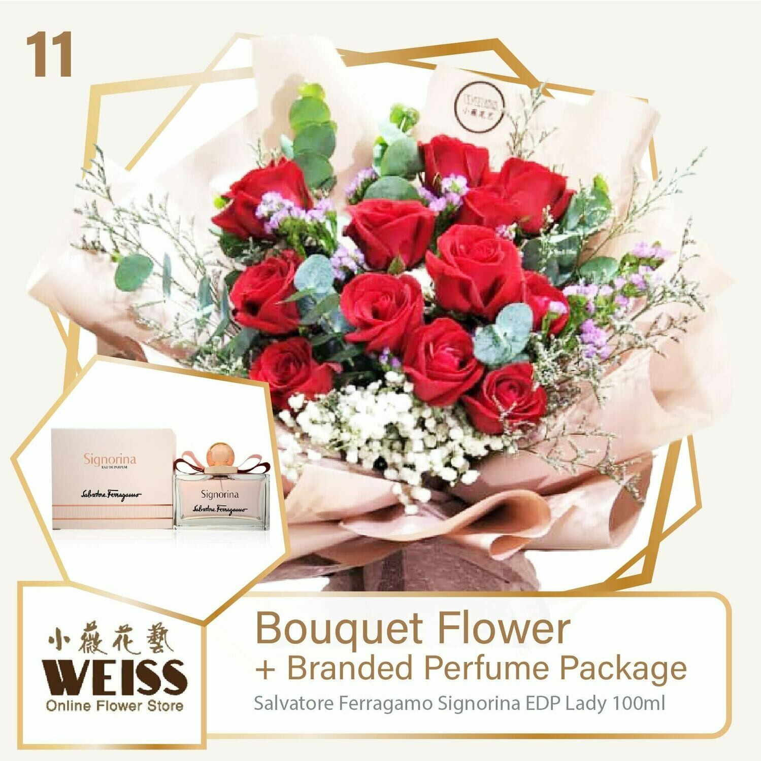 Weiss Florist 12 stalks of Red Roses  + Branded Perfume Package (Free Shipping! Only deliver in JB)