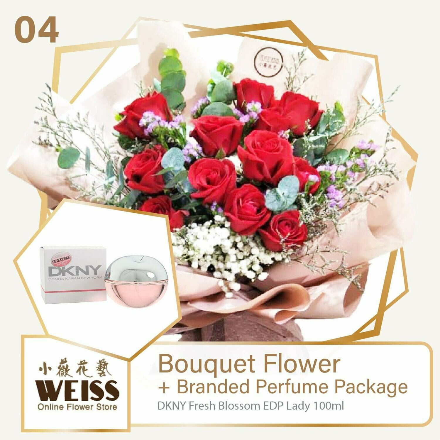 Weiss Florist 12 stalks of Red Roses  + Branded Perfume Package (Free Shipping! Only deliver in JB)