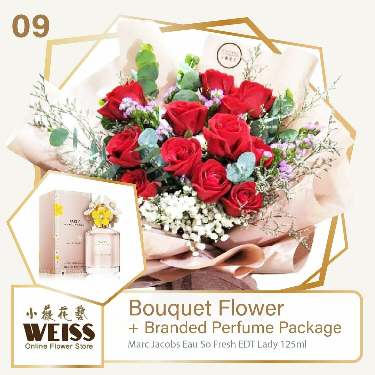 Weiss Florist 12 stalks of Red Roses  + Branded Perfume Package (Free Shipping! Only deliver in JB)