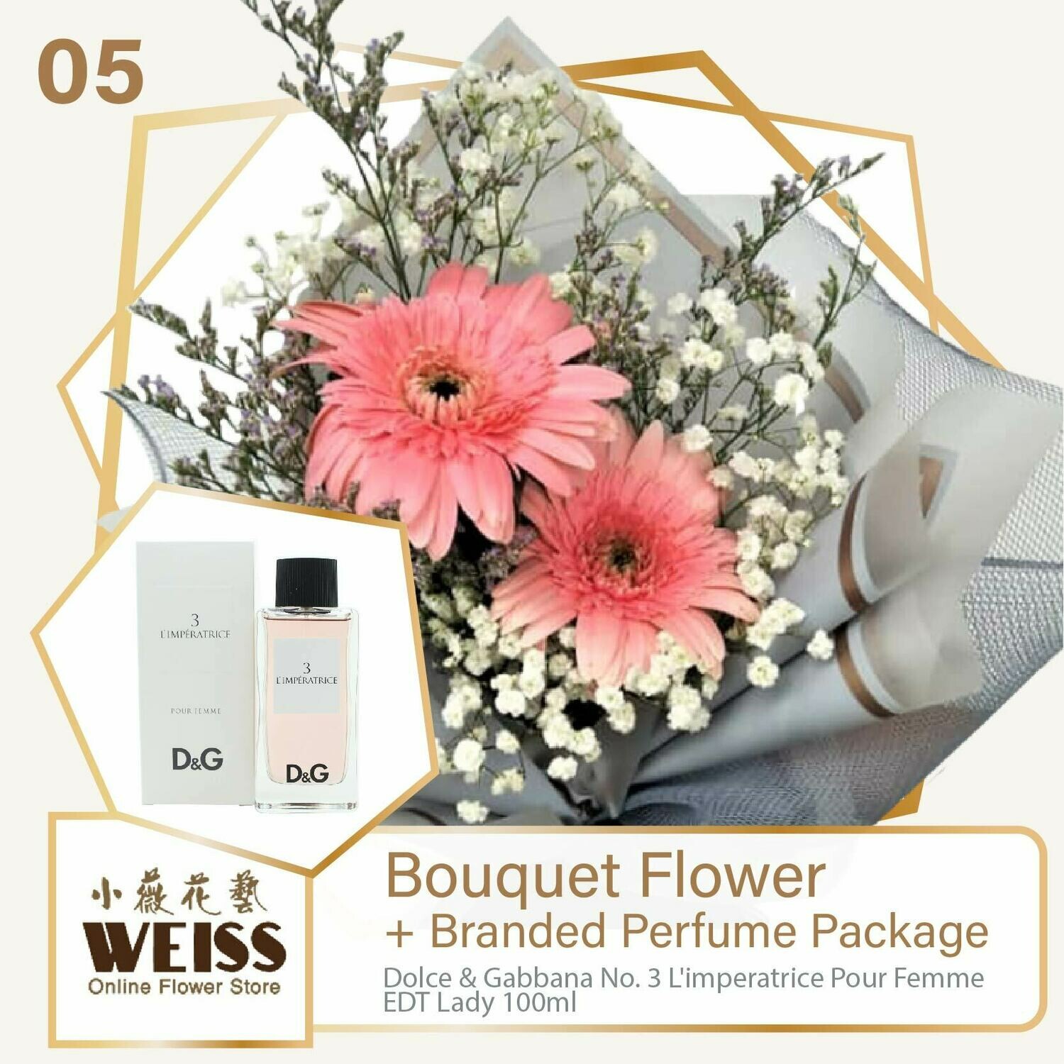 Weiss Florist 2 stalks Pink Daisy  + Branded Perfume Package (Free Shipping! Only deliver in JB)