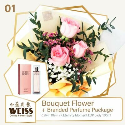 Weiss Florist 3 stalks Pink Roses  + Branded Perfume Package (Free Shipping! Only deliver in JB)