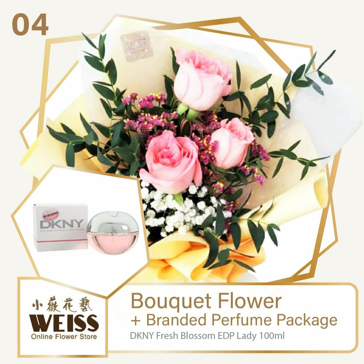 Weiss Florist 3 stalks Pink Roses  + Branded Perfume Package (Free Shipping! Only deliver in JB)