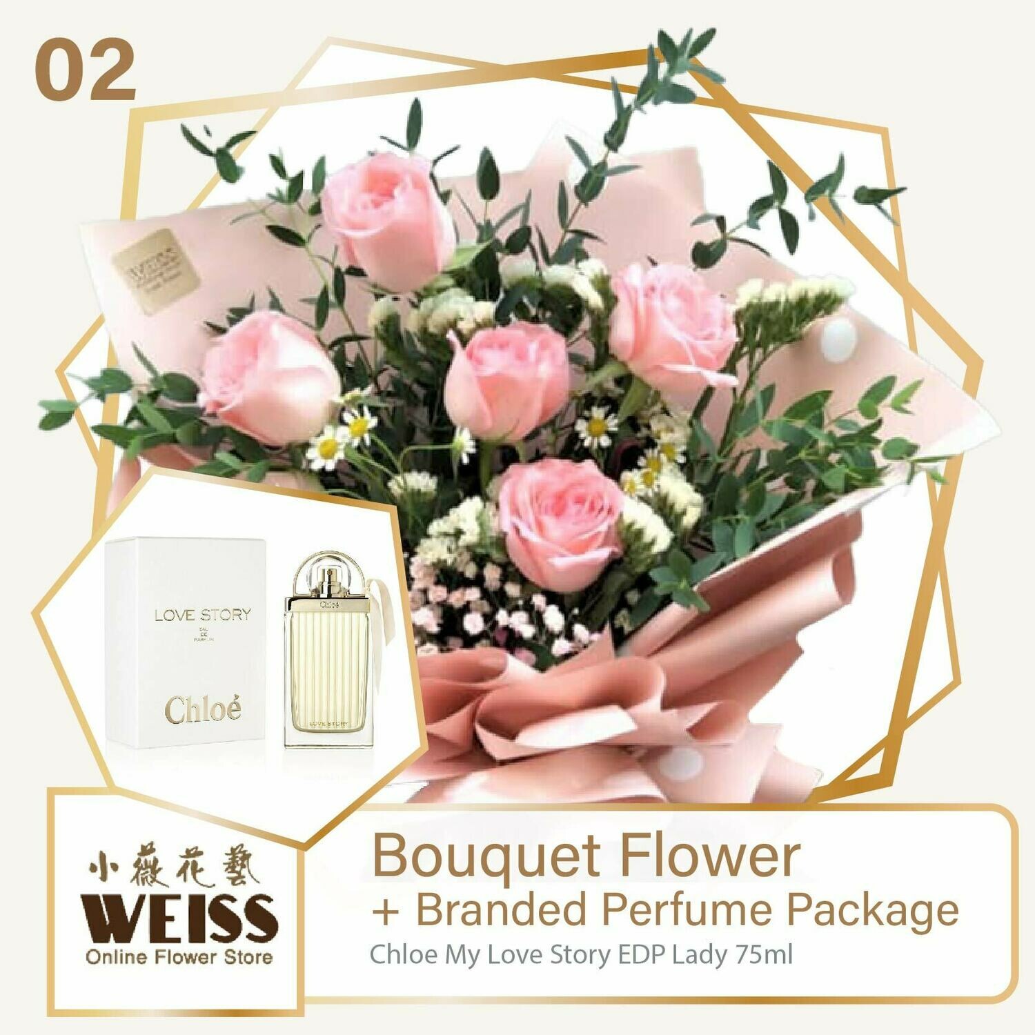 Weiss Florist 5 stalks Pink Roses + Branded Perfume Package (Free Shipping! Only deliver in JB)