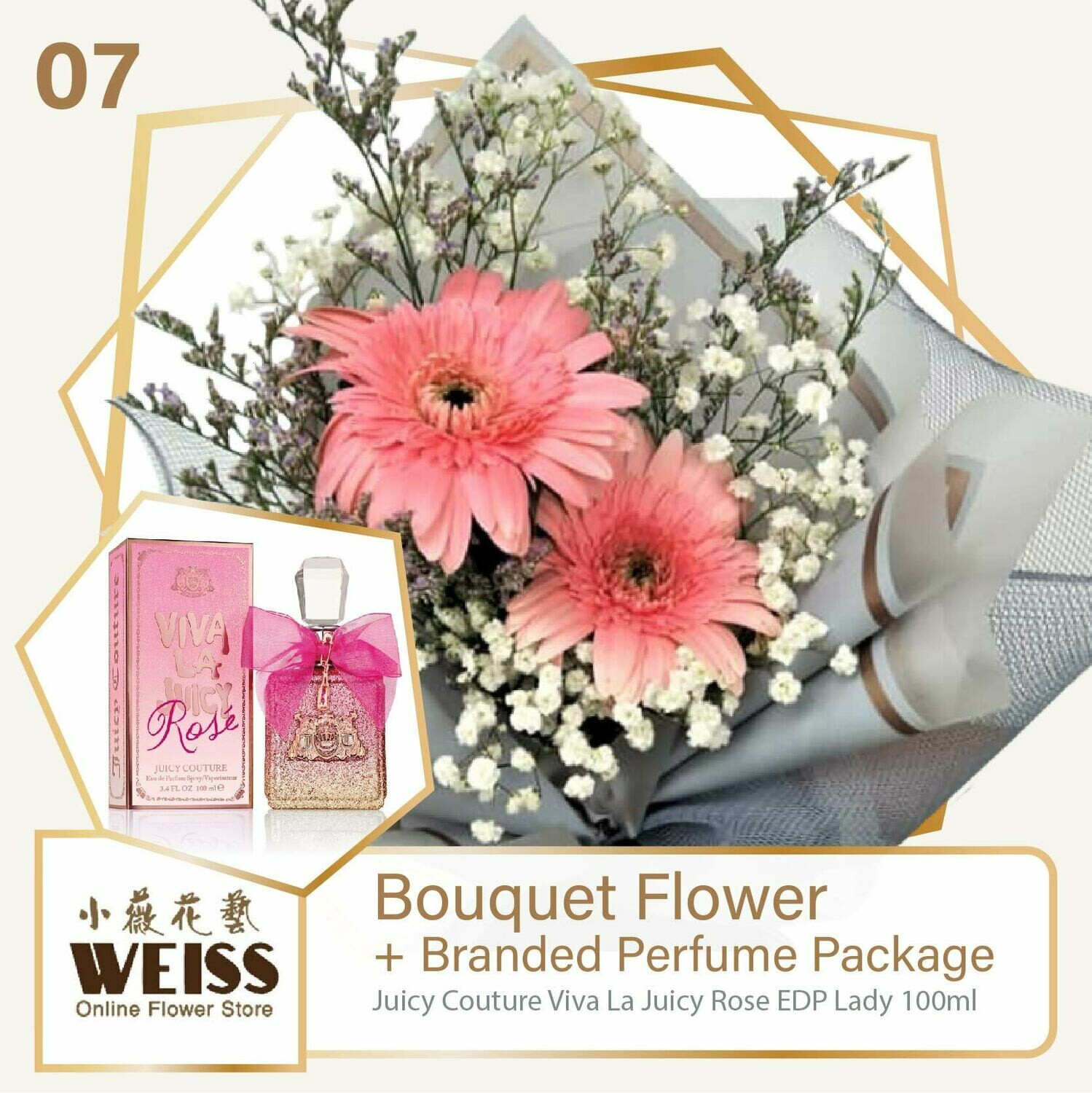 Weiss Florist 2 stalks Pink Daisy  + Branded Perfume Package (Free Shipping! Only deliver in JB)