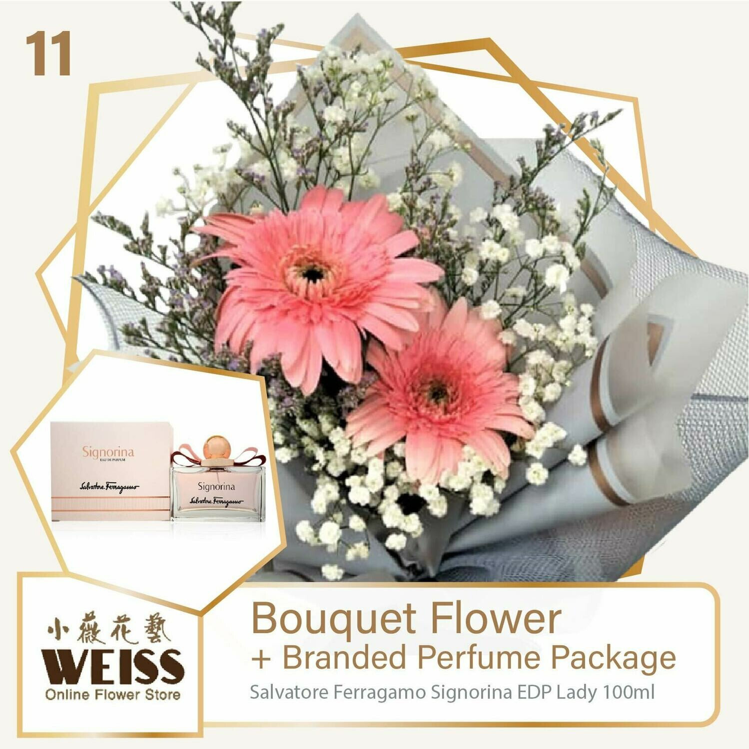 Weiss Florist 2 stalks Pink Daisy  + Branded Perfume Package (Free Shipping! Only deliver in JB)