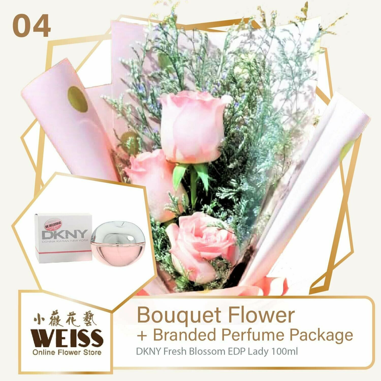 Weiss Florist 3 stalks Pink Roses  + Branded Perfume Package (Free Shipping! Only deliver in JB)