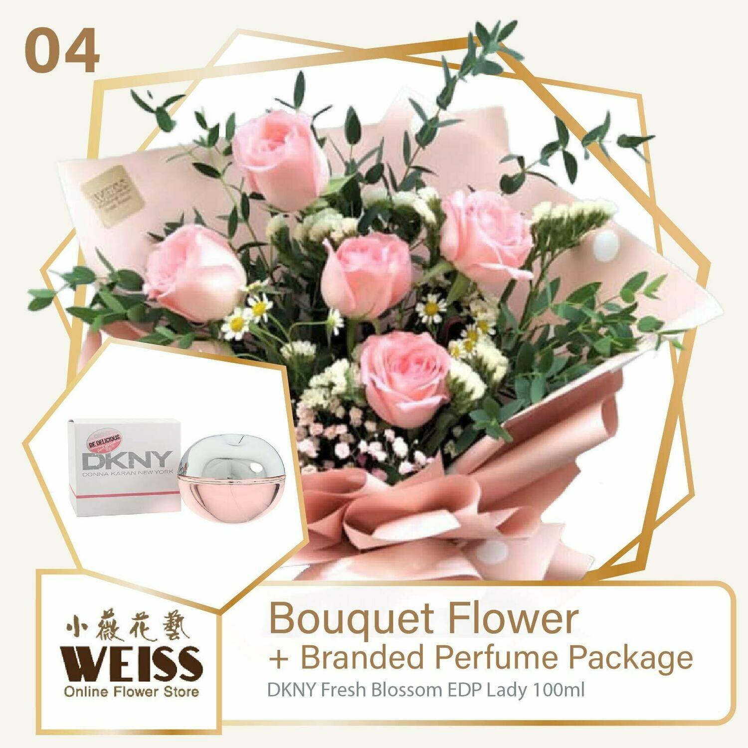 Weiss Florist 5 stalks Pink Roses + Branded Perfume Package (Free Shipping! Only deliver in JB)