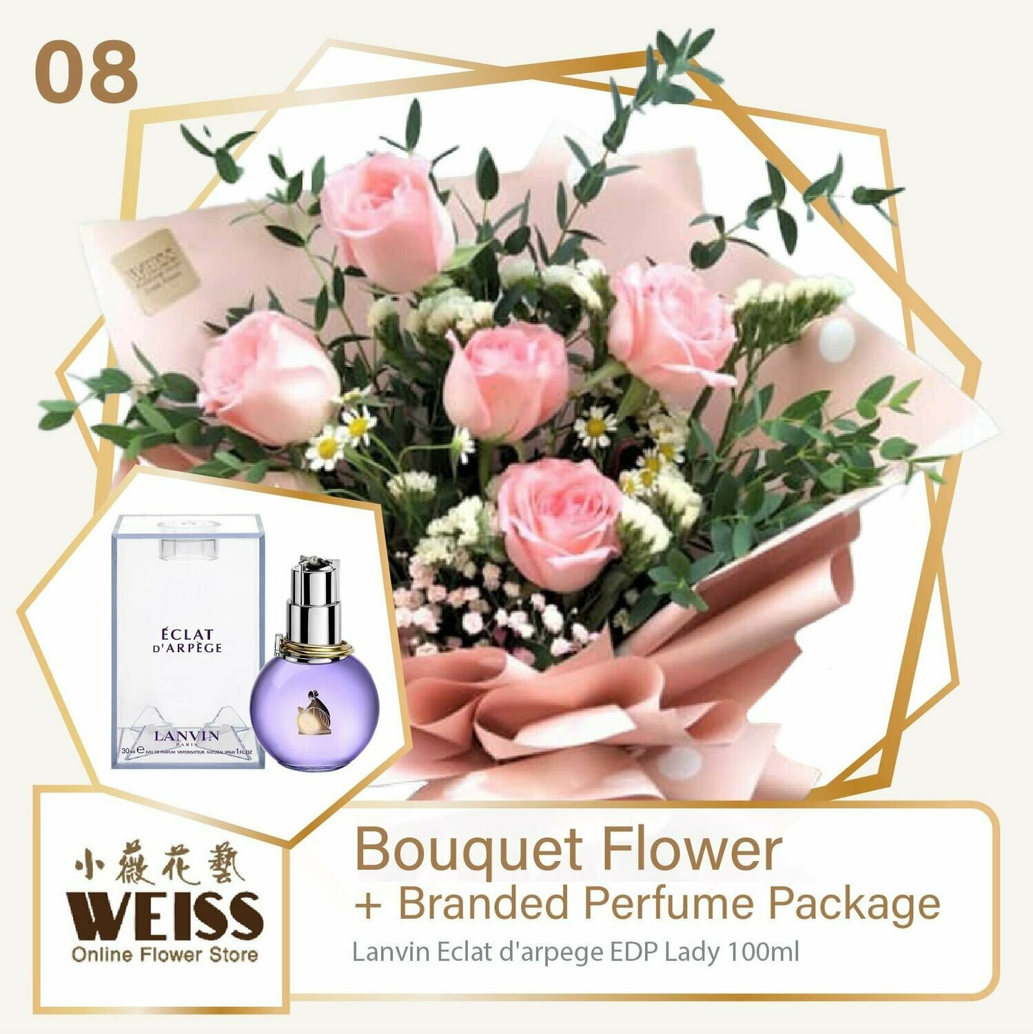Weiss Florist 5 stalks Pink Roses + Branded Perfume Package (Free Shipping! Only deliver in JB)
