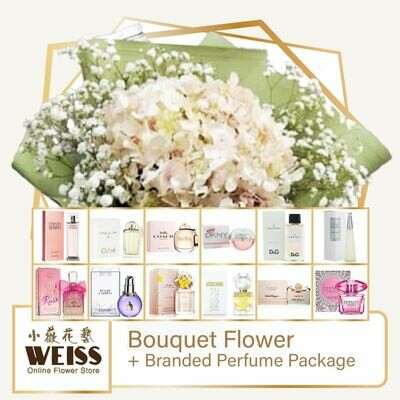 Weiss Florist Hydrangea Coloured Baby Breath + Branded Perfume Package (Free Shipping! Only deliver in JB)