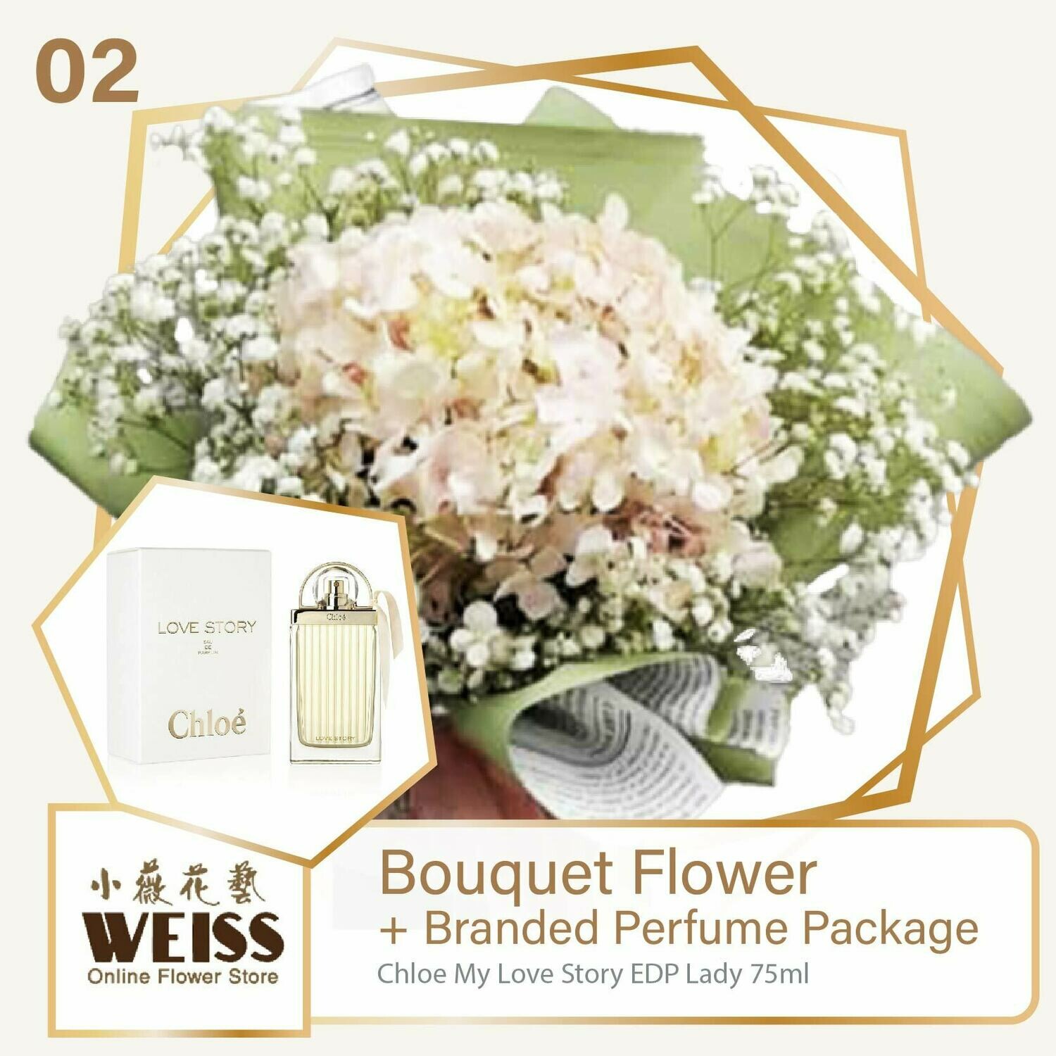 Weiss Florist Hydrangea Coloured Baby Breath + Branded Perfume Package (Free Shipping! Only deliver in JB)