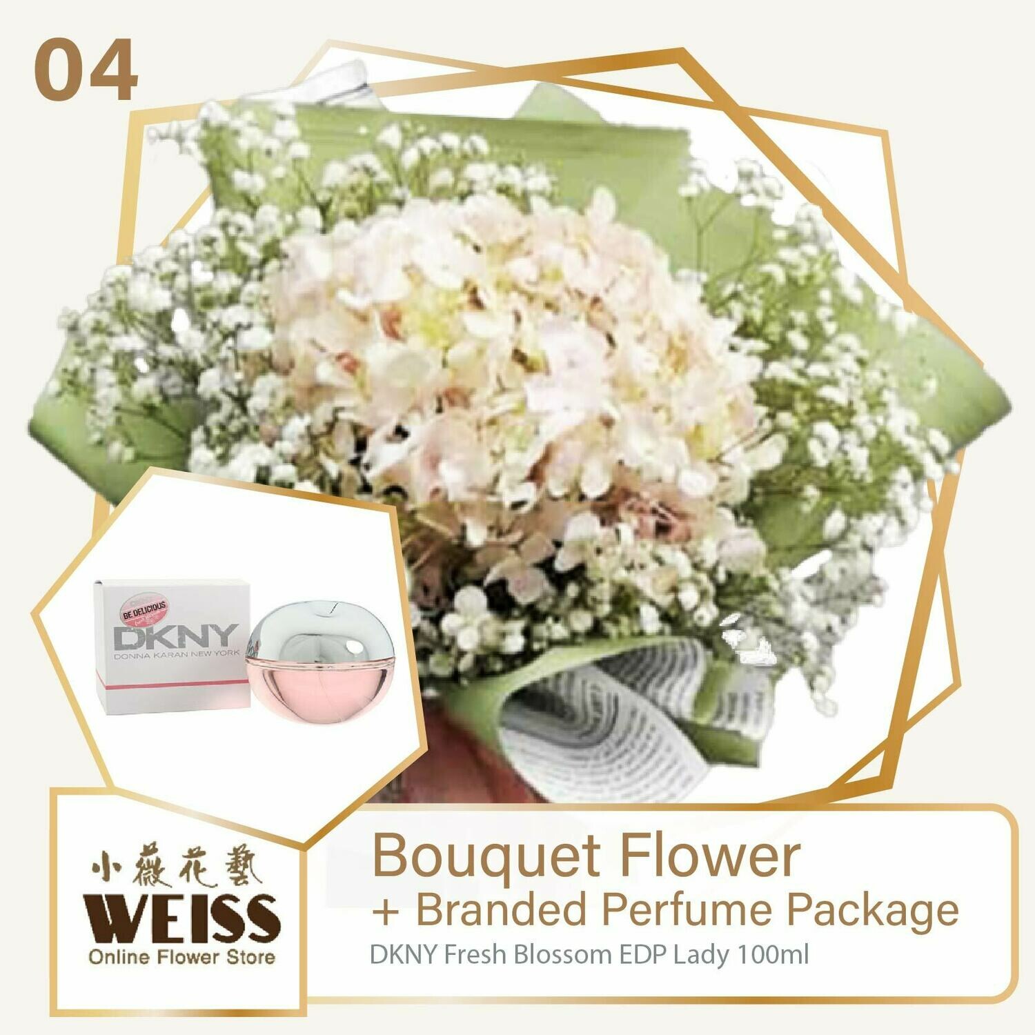 Weiss Florist Hydrangea Coloured Baby Breath + Branded Perfume Package (Free Shipping! Only deliver in JB)